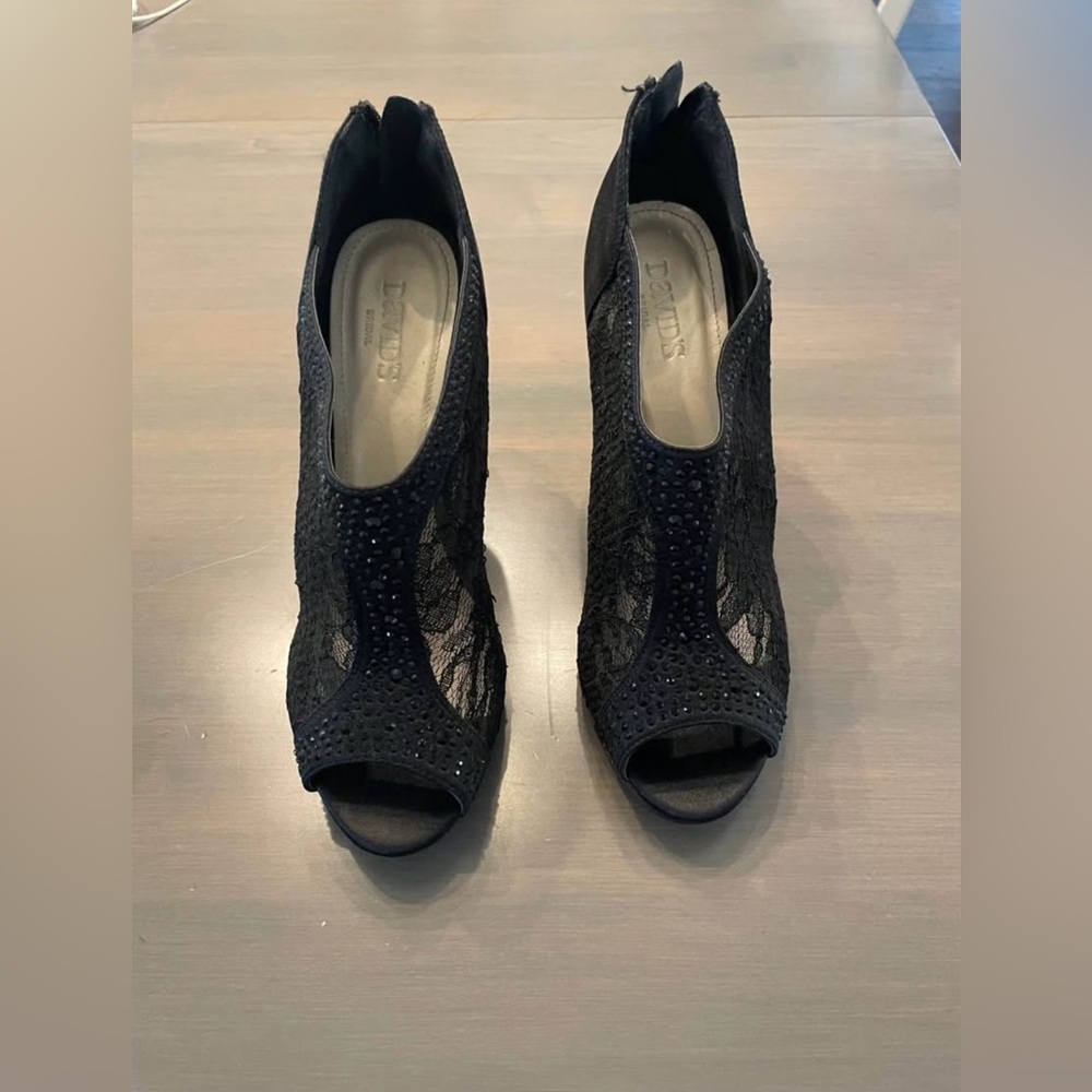 Black Peep Toe Heeled Booties